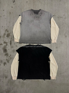 เสื้อยืดผู้ชายทรงบ็อกซี่ แขนยาวสองชั้น ผ้าฝ้าย 100% ล้างสีแบบแอซิด พร้อมลายกราฟิกสกรีนแบบสั่งทำพิเศษ - Product Image 3