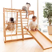 Escalador de actividades para niños pequeños, marco de escalada de madera interior, deslizante con rampa