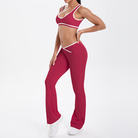 Set Yoga Anti Kusut Bahan Spandex/Nylon Model Kaki Lebar Silang Warna-warni Berbahan Brushed, Ketat, Bernapas, dan Tahan Lipatan