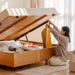 Cama Kangaroo Box de madera maciza de cerezo con patas altas y almacenamiento, para uso doméstico. - Product Image 3