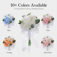 Bouquet de mariée artificiel en forme de rose avec décor papillon, ruban en organza et guirlande de perles, fleur artificielle pour la mariée