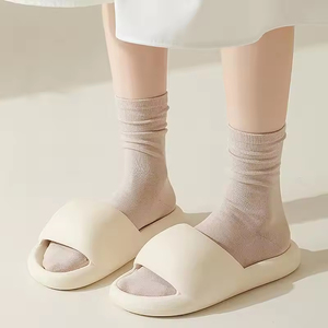 Wholesale Set Cotton Crew <b>Socks</b> Medium Tube Knitted Loose Long <b>Soft</b> Solid Color Casual Black White Breathable Spring Autumn - Product Image 4