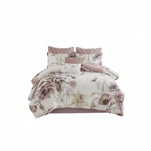 Floral Printed <b>Comforter</b> <b>Set</b> 8 Piece Cotton Polyester Woven Anti Dust Mite Home Bedding Classic Style Machine Wash - Product Image 1