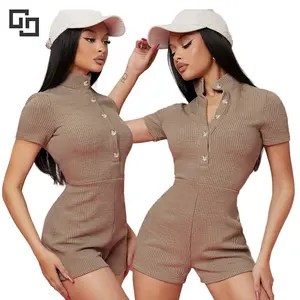 Phụ Nữ Nút Gân Mùa Hè Áo Liền Quần Playsuits Tùy Chỉnh Onesie Và Bodysuit Hàng Đầu Cho Phụ Nữ Sexy Phòng Chờ Mặc Bộ Phụ Nữ