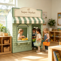 Mainan Peran Anak Supermercado Rumah Kayu Toko Pasar Pura-Pura untuk TK PAUD Tempat Penitipan Anak Stasiun Permainan Dramatis