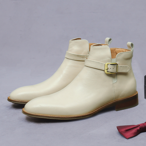 Botas de cuero de moda para hombre, botas formales de negocios con hebillas y cremallera, botas cortas de cuero genuino, zapatos de oficina para hombre - Product Image 6