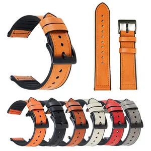 Silicone leather strap with leather double-sided quick release smartwatch strap 20/22mm