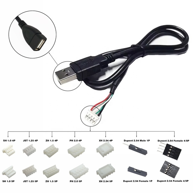 Custom USB 2.0 a Male/Female to JST GH PH SH MX ZH XH Cable 4Pin/5Pin Internal PCB Connection Wire for Data Electronic Devices