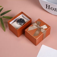 Boîte cadeau montre ruban nœud marron personnalisée, emballage rigide magnétique de luxe couvercle & base pliables pour bijoux