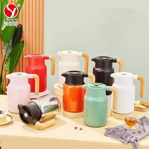 YUEDISI 304 Stainless Steel Insulated Kettle Thermos Wooden Handle Double-layer Vacuum Portable Coffee Jug