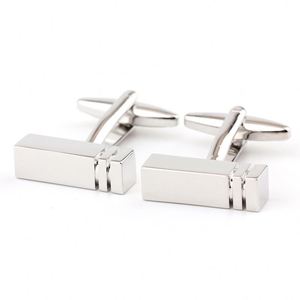 Rectangular <b>Smooth</b> Metal Cufflinks <b>Brushed</b> White Steel Tone Copper Cufflinks Custom Engravable Men's Suit Shirt Fashion Cufflink - Product Image 1