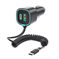 Chargeur de voiture USB C rétractable 66W, chargeur de téléphone de voiture super rapide 3 en 1 compatible avec iPhone 16 et plus