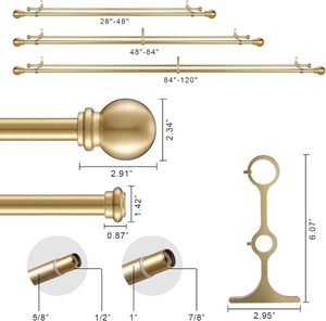 Có thể điều chỉnh 1-inch đôi thanh rèm với bóng finials vàng hiện đại kim loại khung thiết lập cho Windows 28-144 inch cho cửa sổ - Product Image 4