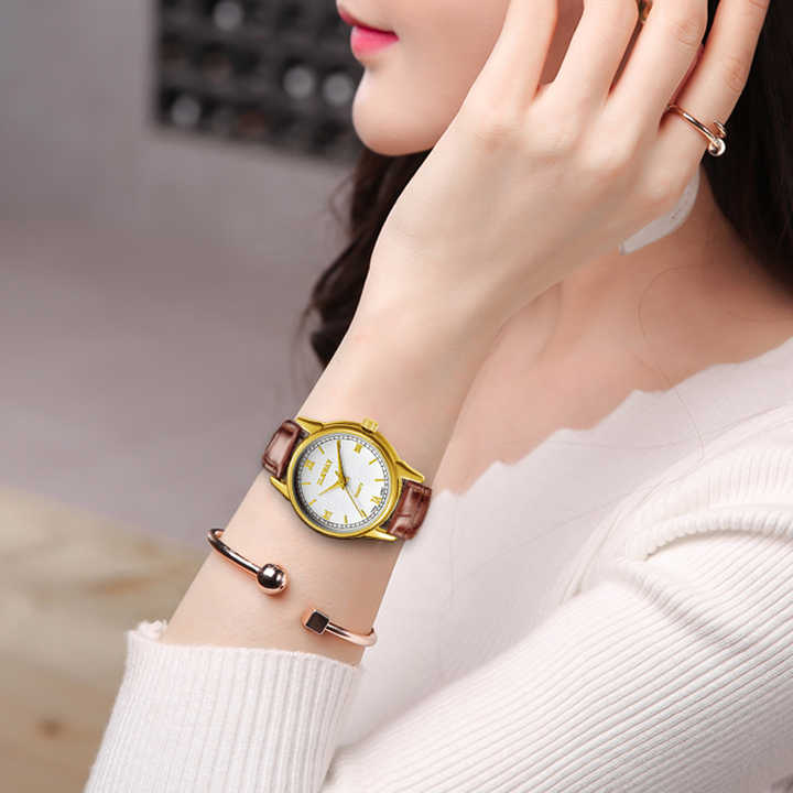 Orologio Da Polso Donna Analogico Quarzo Vintage Classico Cinturino Pelle Dorato TrAdE Shop Traesio
