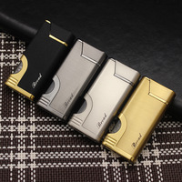 Briquet à Jet Électronique Classique BD421, Rechargeable, Coupe-Vent, en Métal, Personnalisable, avec Fenêtre Visible, Flamme Directe, au Butane, pour Cigarettes