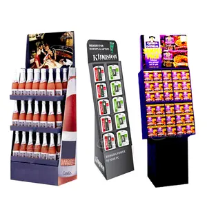 Promosi Desain gratis produk Merchandise kardus peraga lantai rak kertas berdiri Unit rak untuk minuman di toko Supermarket