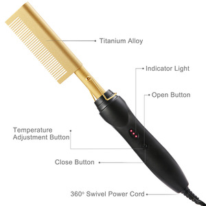 Peine Eléctrico de Cobre para Rizar y Alisar, Peine Caliente Profesional de Cerámica Dorada con Aleación Termoconductora para Peinado - Product Image 4