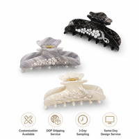 Pince à cheveux élégante personnalisée en acétate avec perles et strass, grande pince à cheveux motif marbre style français, vente en gros pour femmes