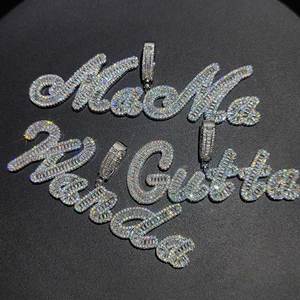 Personal isierte benutzer definierte Baguette Anfangs buchstabe Anhänger Bling Zirkon Weißgold Kapital Alphabet Name Halskette - Product Image 2