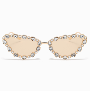 משקפי שמש אופנתיים חדשים עם מסגרת מתכת ואבני חן, משקפי שמש לנשים בעיצוב עין חתול עם יהלומים - Product Image 5