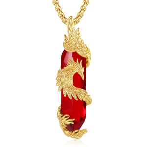 Vente en gros de bijoux pendentif en pierre naturelle rouge cornaline et pierres précieuses <span class=keywords><strong>collier</strong></span> Phoenix plaqué or pour femme ou homme - Product Image 1