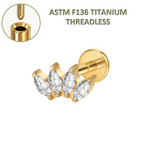 Bijoux de piercing en titane ASTM F136 Freya, clous d'oreille sans filetage à enfiler, zircone cubique, pour hélix et tragus, pour femmes, vente en gros