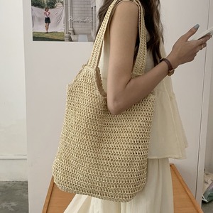Bolso Tote de Paja Tejida Marrón Albaricoque de Gran Capacidad, Bolso de Hombro Casual para Atuendos Diarios Primavera 2024 - Product Image 2