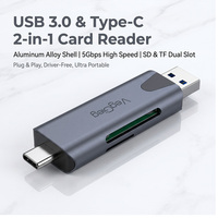 Lector de Tarjetas OTG 2 en 1 Veggieg Factory, de Aleación de Aluminio, USB 3.0 5Gbps a Tipo C, Adaptador USB, Lectores de Tarjetas SD/TF