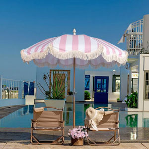 Складной пляжный зонт OEM высокого качества из водонепроницаемой полиэстеровой ткани с хлопковыми кисточками, современный дизайн, защита от солнца <span class=keywords><strong>UPF</strong></span> 50+, для использования на открытом воздухе - Product Image 1