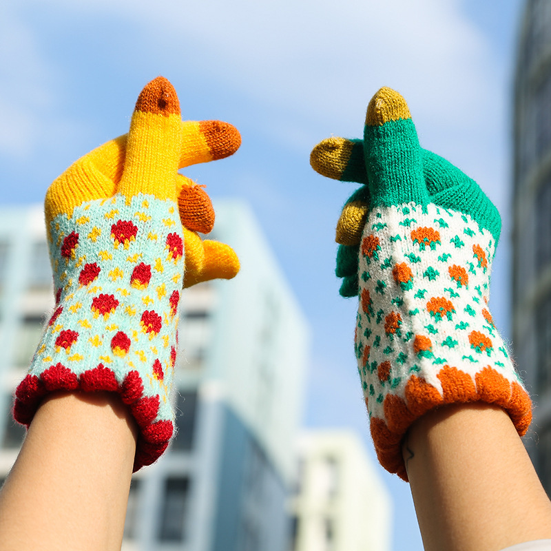 Y-Z перчатки женские зимние студенческие Симпатичные Пять пальцев трикотажные пара мотоцикла езды велосипеда для открытого воздуха теплые перчатки