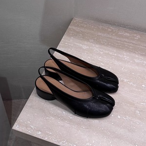 Sandales à talon épais en cuir véritable avec bride arrière et bout en bec de cochon, collection Printemps 2026, pour femme, style mode, chaussures plates à découpe basse - Product Image 2