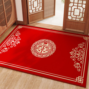 Tapis de porte de mariage en velours cristal Double Bonheur, rectangulaire, rouge, style chinois, antidérapant, absorbant l'eau, décoration d'entrée de maison - Product Image 5