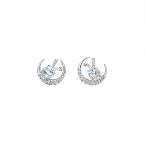 Pendientes de tuerca con diseño de luna blanca champán, plata 925, cristal de diamante de imitación, corte brillante redondo, engaste de garra, para mujer, uso diario romántico - Product Image 1