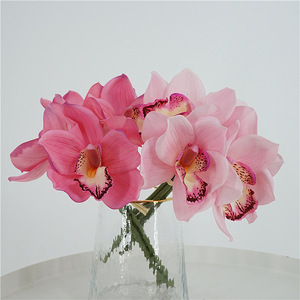 RK230 Bouquet d'orchidées artificielles <span class=keywords><strong>Cymbidium</strong></span> de haute qualité à 4 têtes, toucher réel, pour décorations de mariage et de maison - Product Image 1