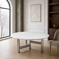 Maßgefertigter Moderner Runder Esstisch aus Natürlichem Royal-Jade-Marmor mit Silber Galvanisiertem Edelstahlrahmen für Zuhause, Hotel, Villa