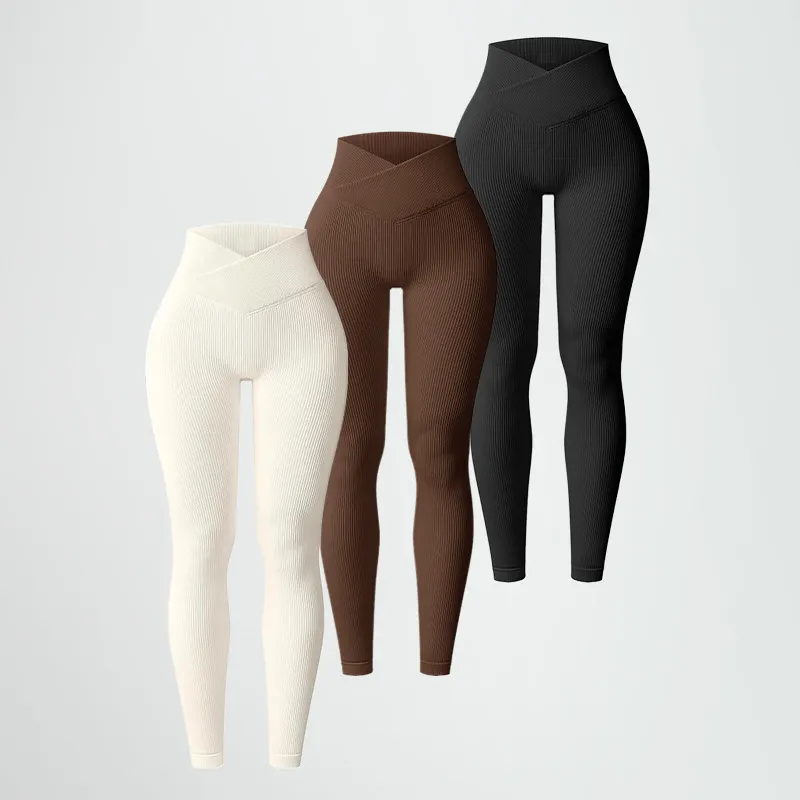 Pantaloni da donna in Nylon da palestra a vita alta senza cuciture sportivi sportivi a coste con Leggings da Yoga Push Up lifting Leggings attivi