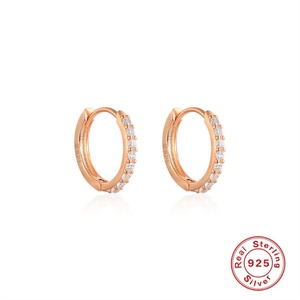 Simple Gold Diamond <b>Ear</b> <b>Clip</b> Zircon 925 Sterling Silver Hoop Earrings - Product Image 5