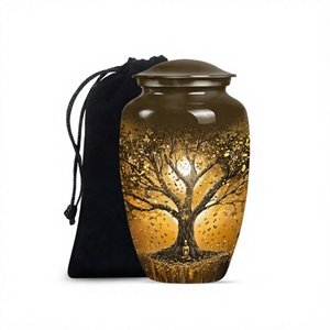 Meilleure vente Urne de crémation arbre de vie en aluminium doré pour adultes pour cendres humaines Grande urne décorative avec support gratuit et sac en velours - Product Image 1