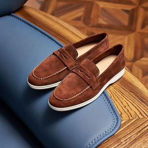Mocassins carrés en daim et cuir véritable de style britannique pour hommes, chaussures de soirée respirantes et légères, finition mate - Product Image 5