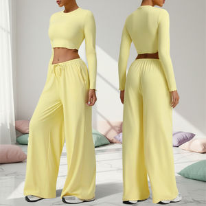 Wholesale Women's Solid Plus Size 2-Piece Athleisure Yoga Sets Custom logo Pants Crop Top Elastic Waist Fitness Yoga Wear
