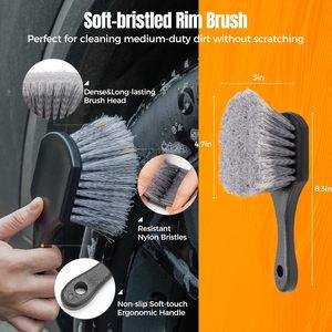Kit de 9 brosses pour roues de voiture, brosse pour pneus, brosse plate en microfibre pour nettoyer les roues, brosse à poils doux pour nettoyer les jantes, applicateur de brillance pour pneus - Product Image 6
