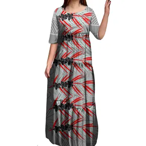 New Arrivals Polynesian Cheap Custom Image Printed Dress Big People 8XL Tiered Dress Pacific Island Art Cozy Mermaid Dresses