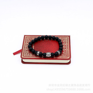 Pulsera de Cuentas de Ágata Negra Mate y Plata Tibetana de 8mm, Joyería de Moda Unisex, Cuentas Redondas, Origen Guangzhou - Product Image 5