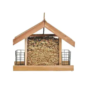 Alimentador de semilla de pájaro colgante para exteriores, de madera, con ventana acrílica, gran oferta