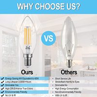 Bombilla LED de Filamento Vintage Candelabra C35 C35T B10 E12 E14 E26 E27 4W 5W 110V Blanco Cálido Regulable Base E14 4W