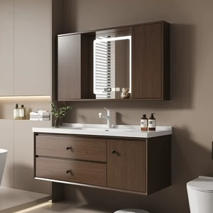 New Chinese style walnut bathroom cabinet combination antique style hidden sliding hand wash basin cabinet - Product Image 2