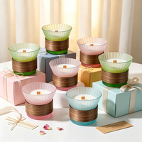 Tasse en verre côtelé givré multicolore avec couvercle à clipser, résistante à la chaleur, pour la fabrication de bougies, les cérémonies et l'usage quotidien
