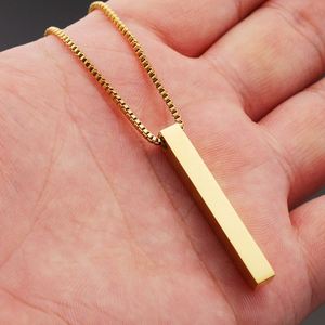 Initial Angel Number Engraved Long Real Gold Stainless Steel Cube Necklace Blank With Pendant Horizontal Bar Jewelry - Product Image 4