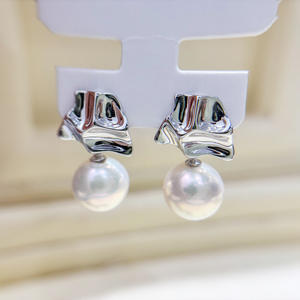 S925 <b>Silver</b> DIY Pearl Accessories Empty Tray with 9-13mm Round <b>Beads</b> Fashion Drop Earrings 22185 - Product Image 2