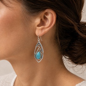 boucles d'oreilles en lapis-lazuli, boucles d'oreilles vintage en turquoise, accessoires de bijouterie au design enroulé de fil d'argent - Product Image 2